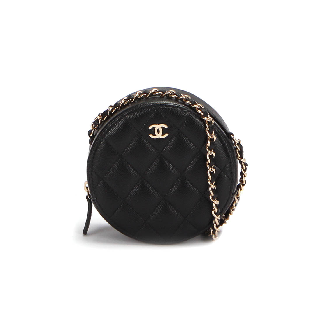 

Chanel Black Caviar Leather Round Clutch Bag
