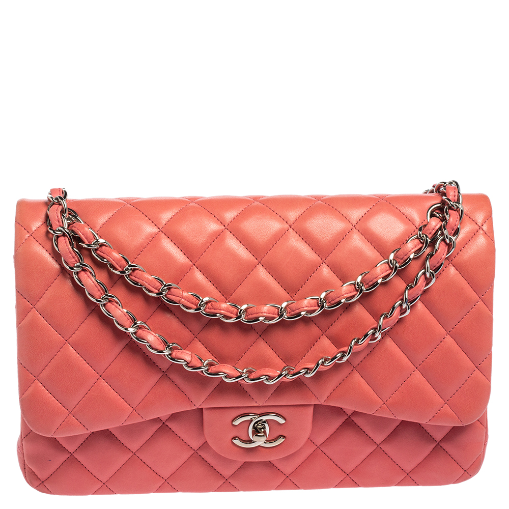 Chanel Pink Quilted Lambskin Leather Jumbo Classic Single Flap Bag