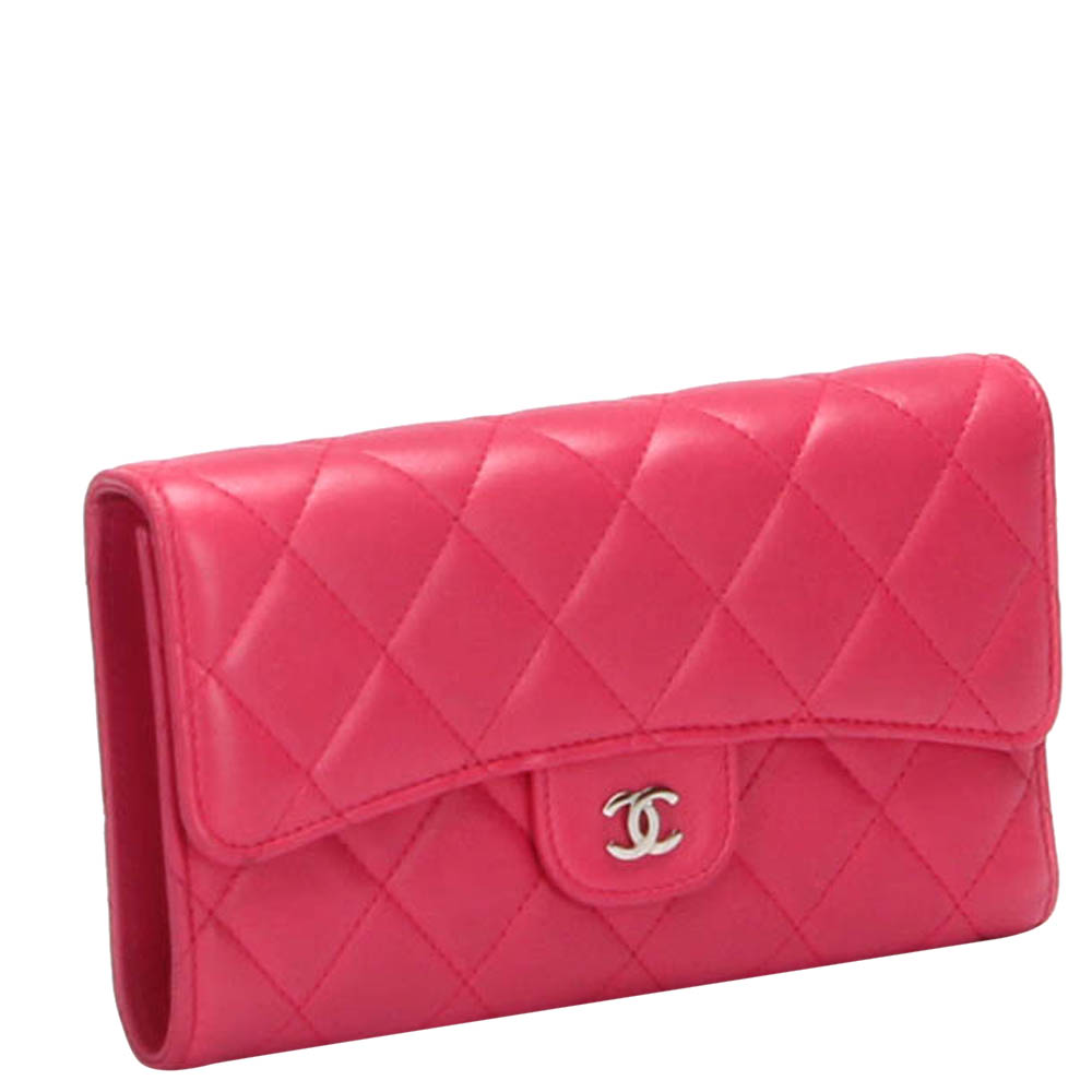 

Chanel Pink Leather Classic Flap Long Wallet