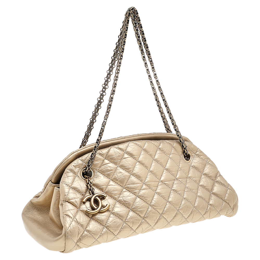 

Chanel Metallic Beige Leather Small Just Mademoiselle Bowler Bag