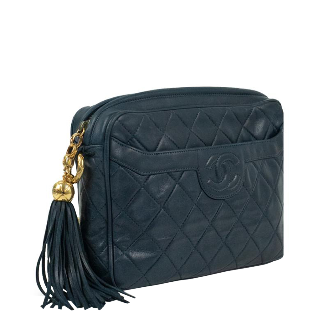 

Chanel Blue Leather Vintage Tassle Camera bag, Black