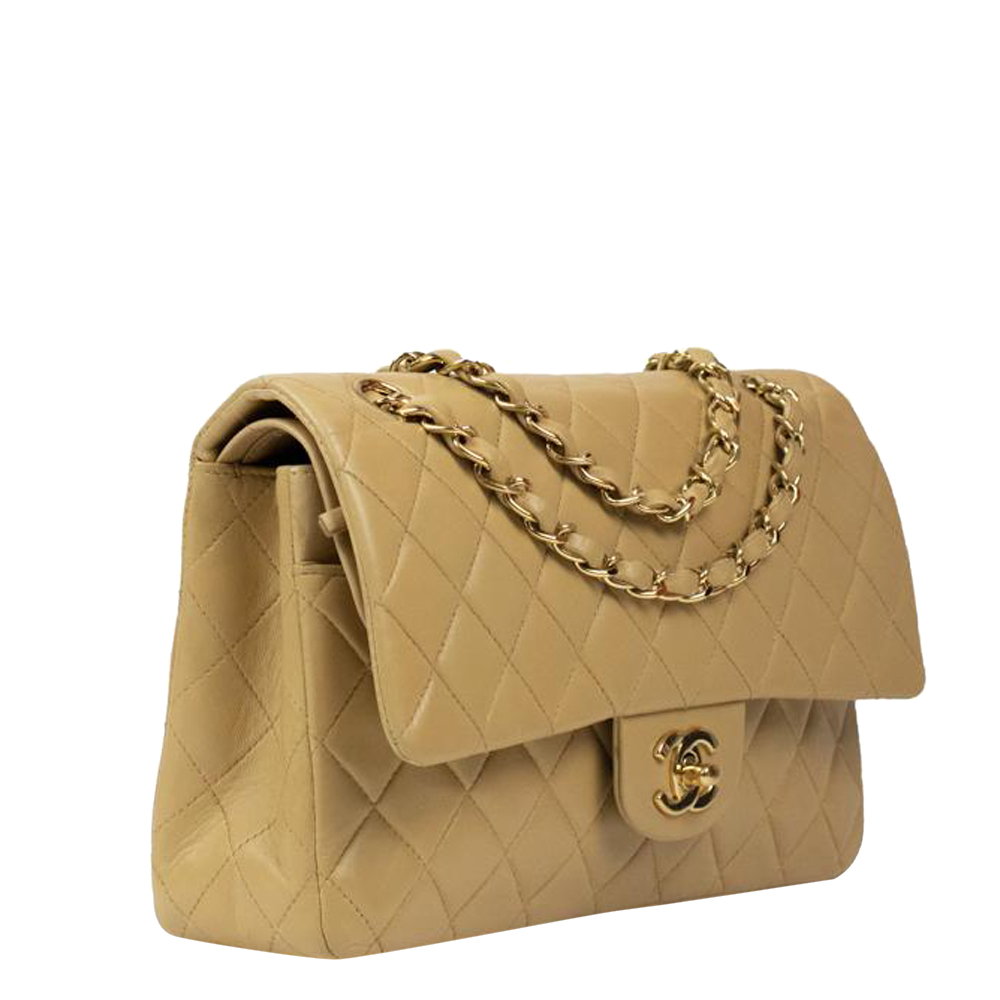 

Chanel Beige Lambskin Leather Classic Double Flap Bag