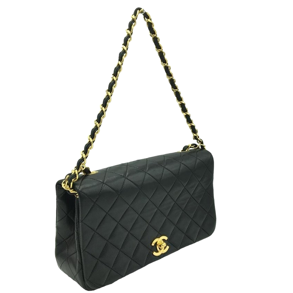 

Chanel Black Leather Vintage Full Flap Shoulder Bag