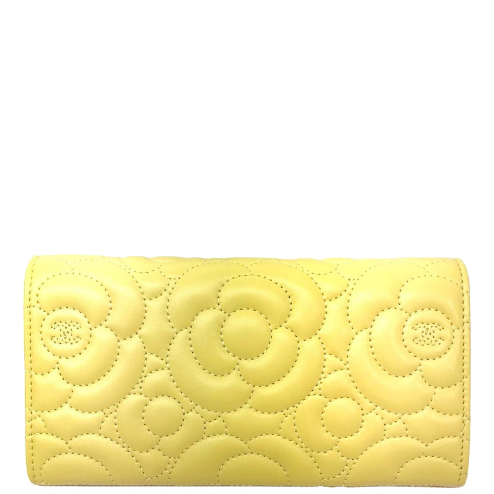 

Chanel Yellow Leather Camelia Compact Wallet