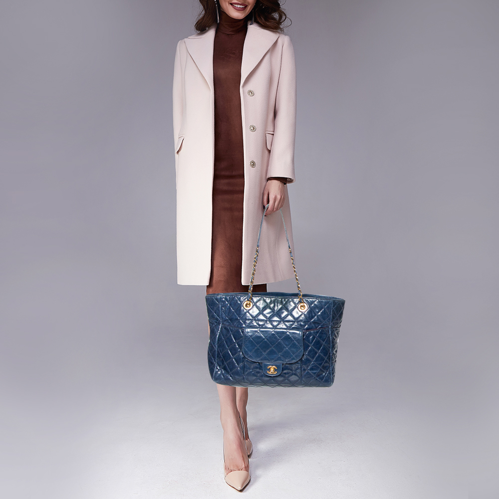 

Chanel Blue Quilted Aged Calfskin Leather Large Front Pocket Bag
