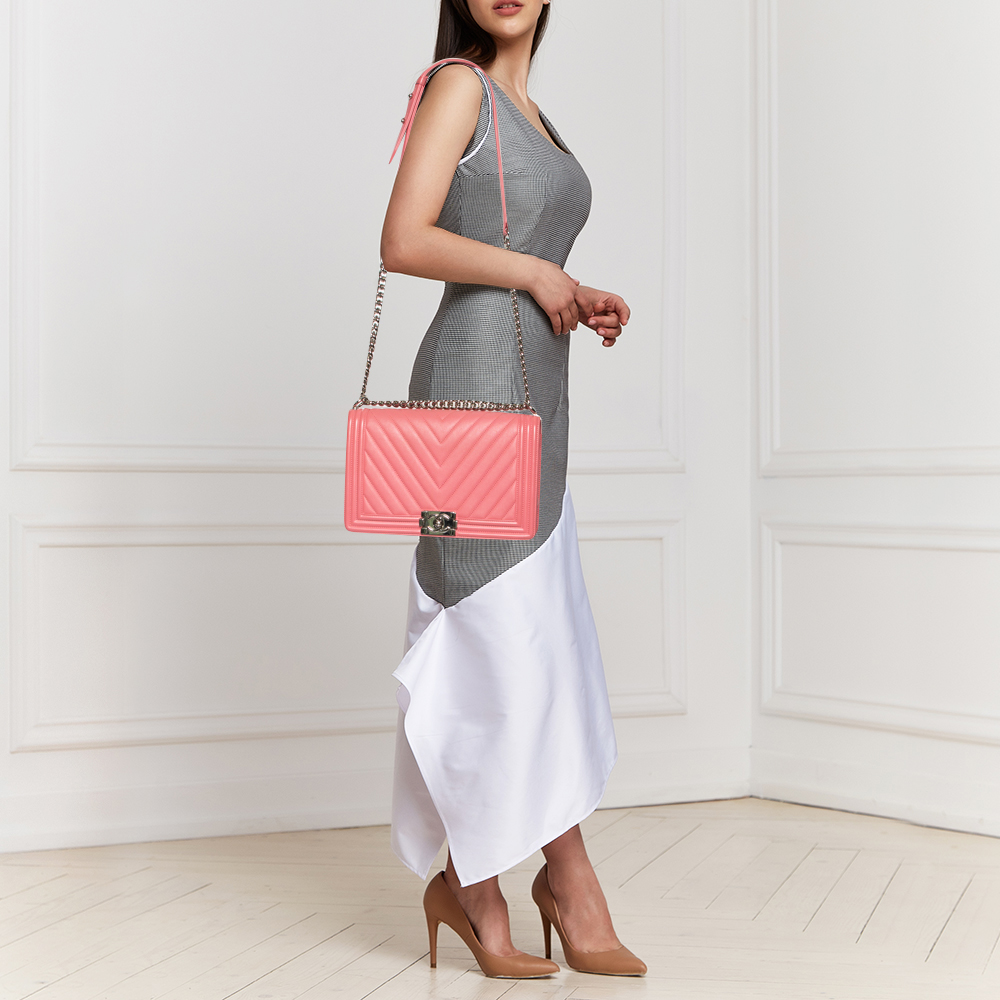 

Chanel Pink Chevron Leather New Medium Boy Flap Bag
