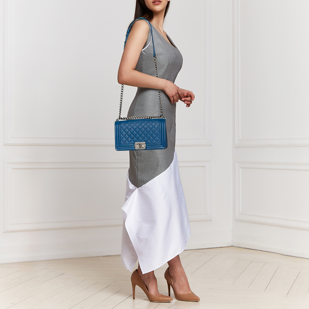 

Chanel Blue Quilted Caviar Leather Medium Boy Flap Bag