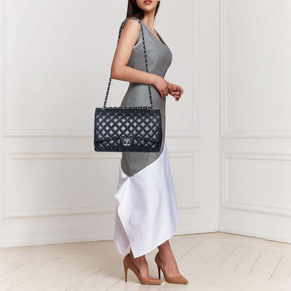 

Chanel Black Quilted Caviar Leather Maxi Classic Double Flap Bag