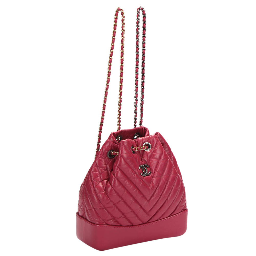 

Chanel Red Leather Chevron Gabrielle Backpack