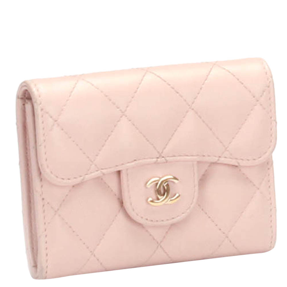 

Chanel Pink Leather Classic Flap Small Wallet