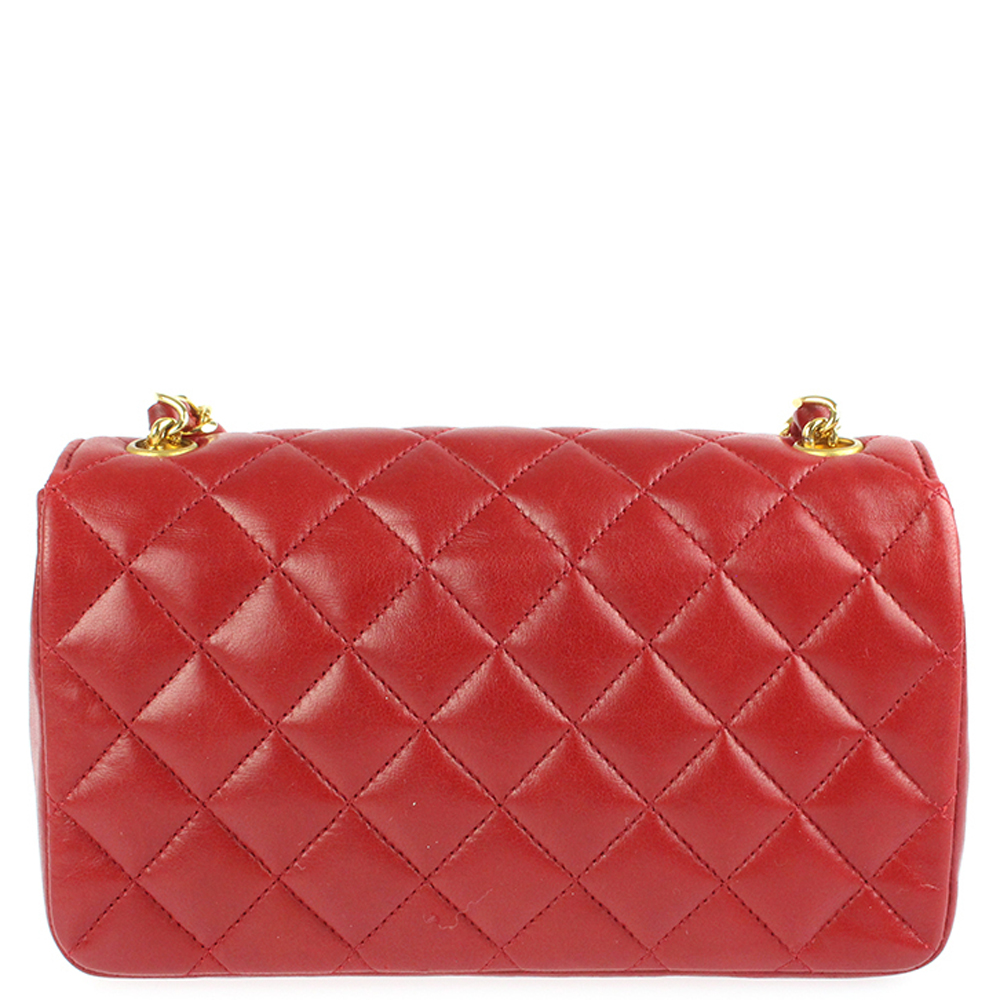 

Chanel Red Lambskin Leather Single Flap Bag