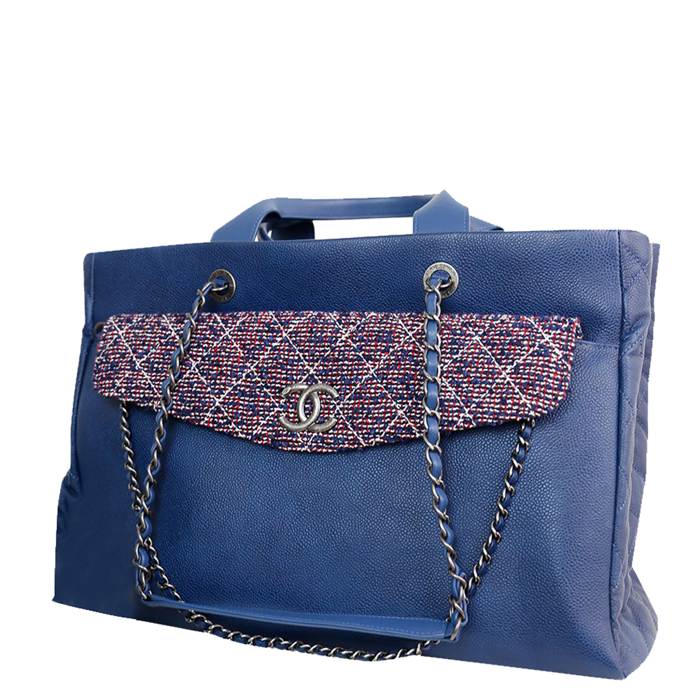 

Chanel Blue Caviar Leather and Tweed Coco Break  Shopping Tote Bag