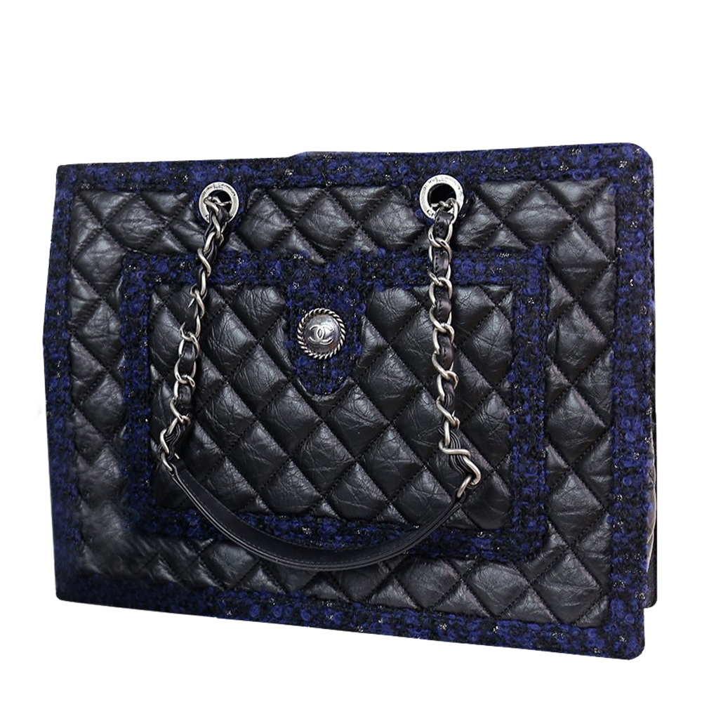 

Chanel Black/Blue Calfskin and Tweed Large Shopping Bag