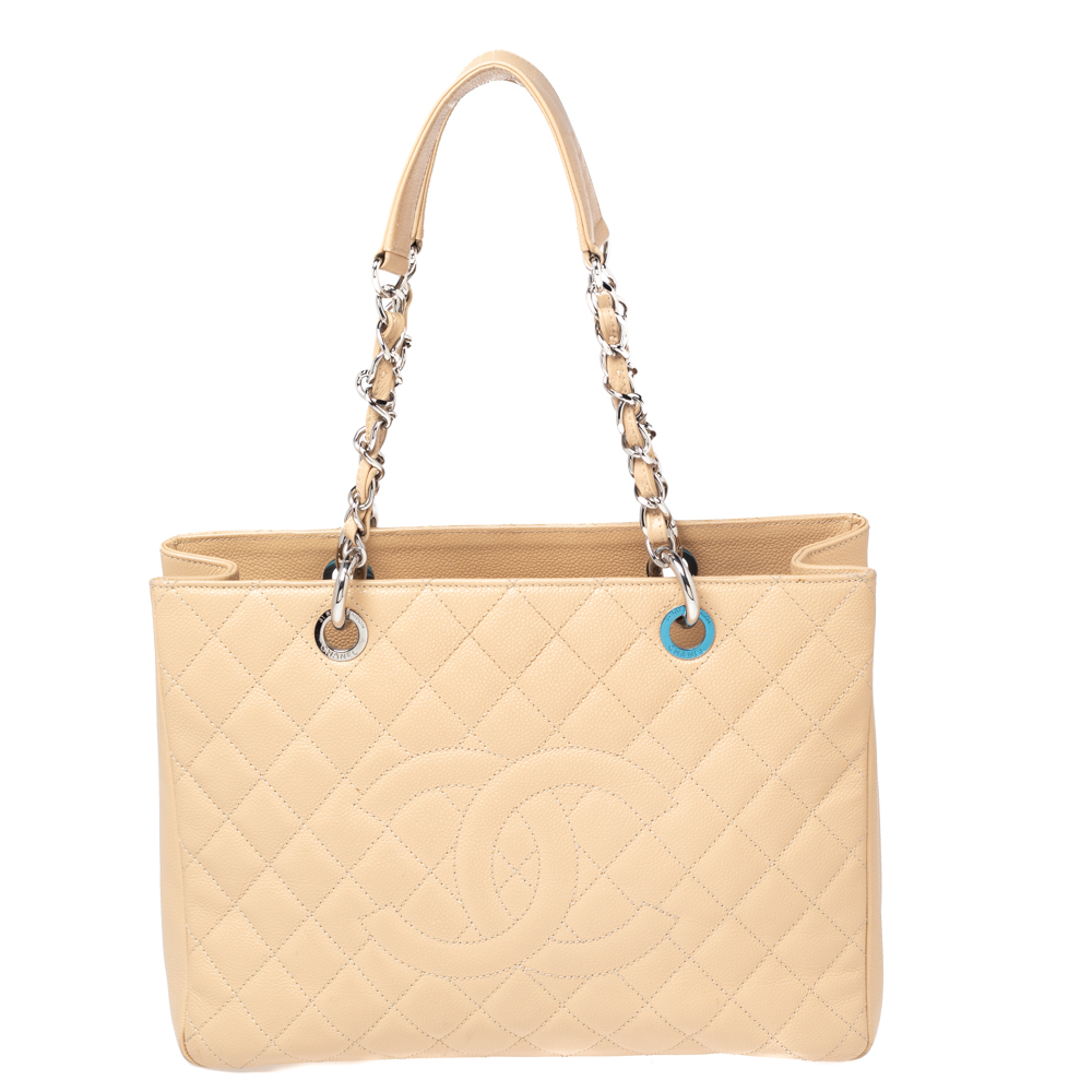 Chanel Nude Quilted Caviar Leather Grand Shopper Tote