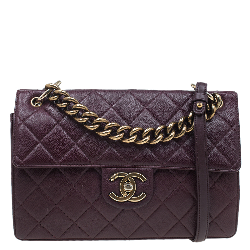 Chanel Burgundy Quilted Caviar Leather Classic Retro Flap Shoulder Bag