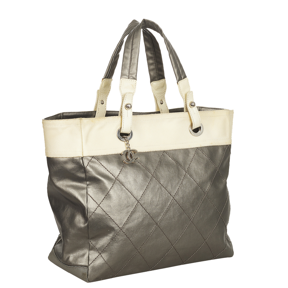 

Chanel Silver/White Canvas Paris Biarritz Tote Bag
