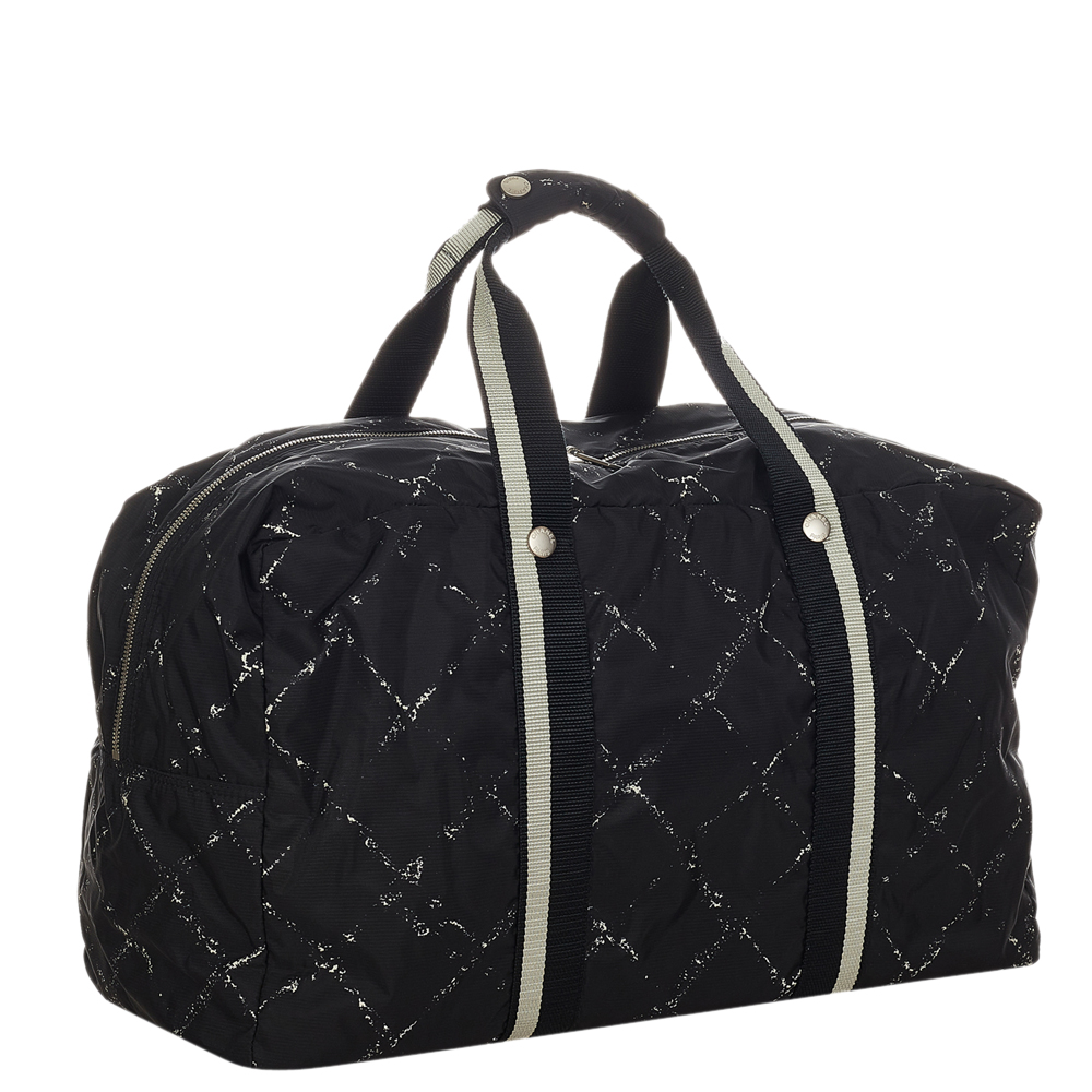 

Chanel Black Canvas Vintage Old Travel Duffel Bag