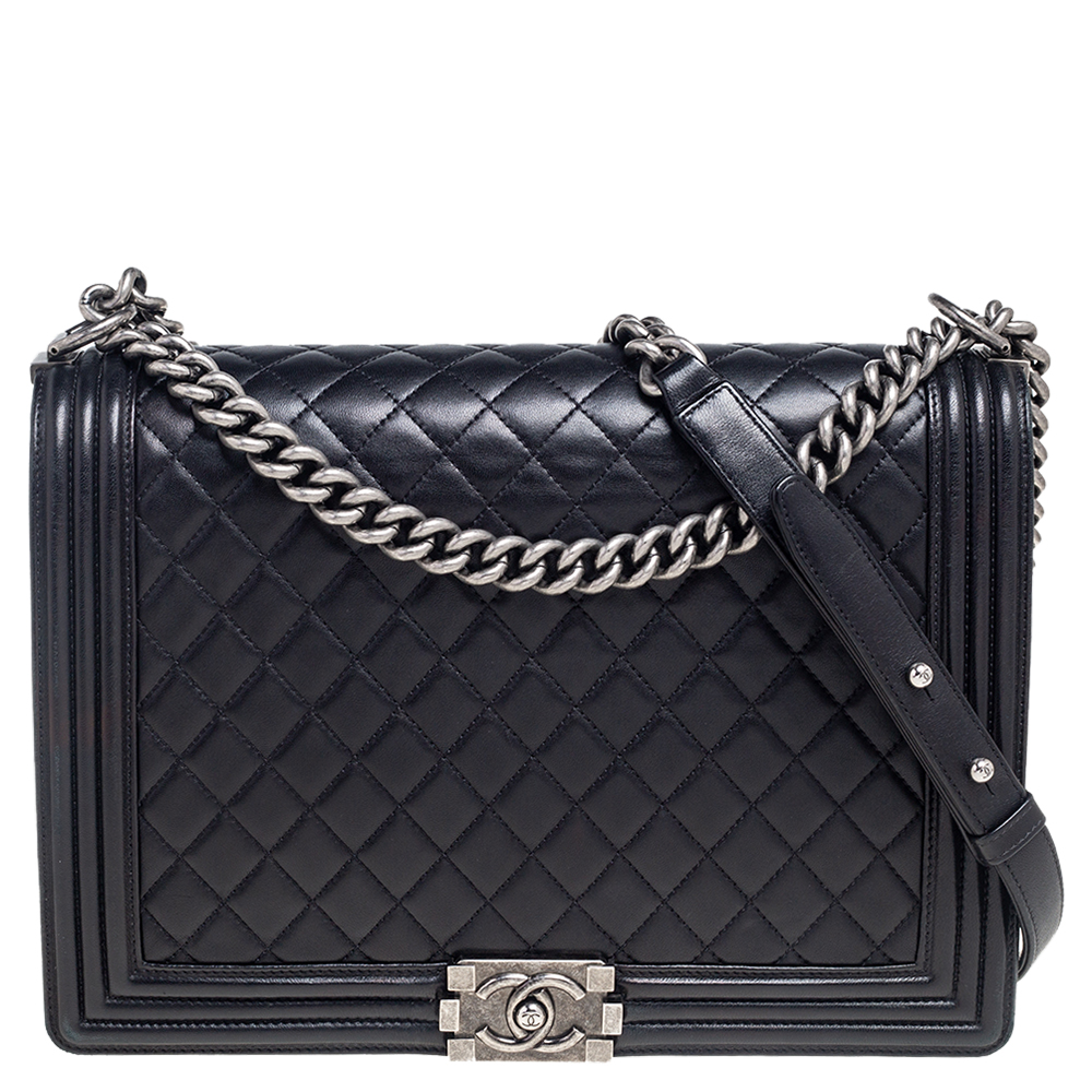 Chanel Black Quilted Leather Boy Large Shoulder Bag