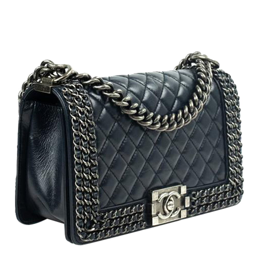 

Chanel Blue Leather Chained Boy Shoulder Bag