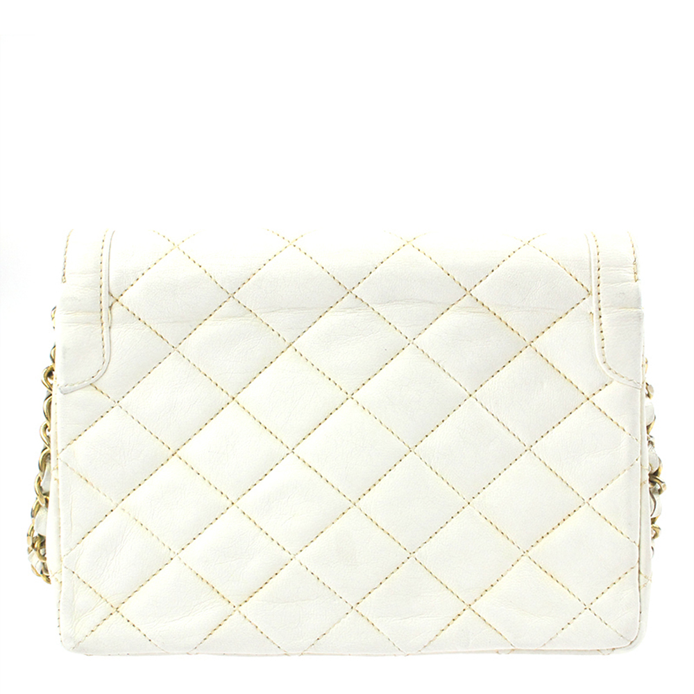 

Chanel White Leather Vintage Flap Bag
