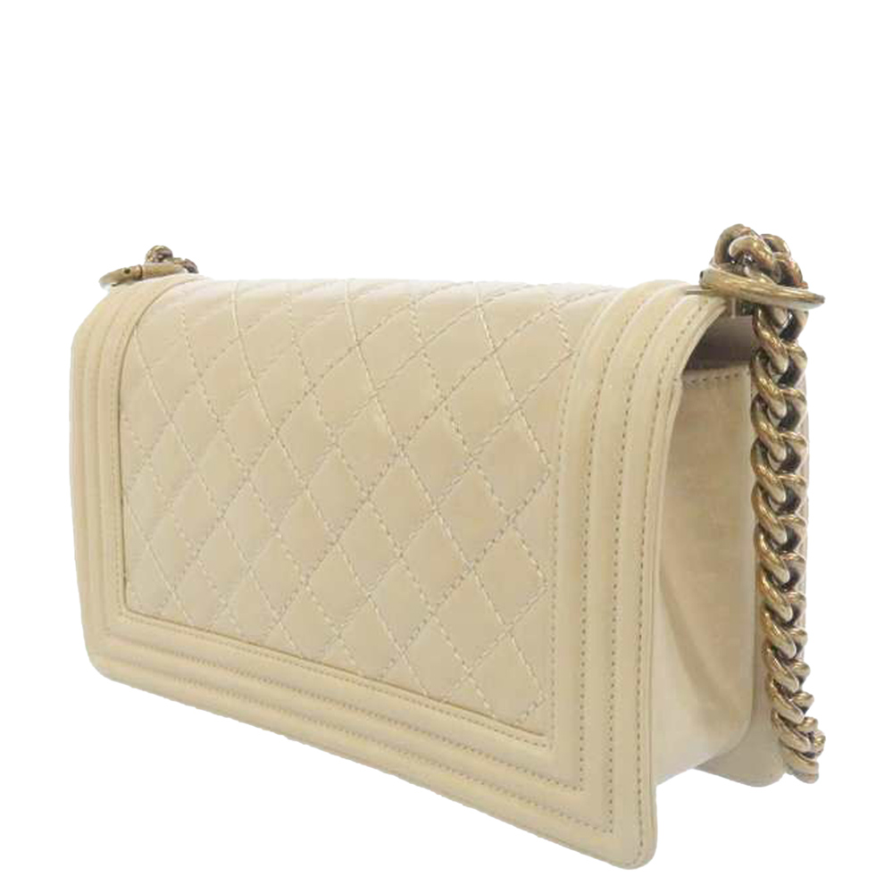 

Chanel Beige Lambskin Leather Boy  Bag