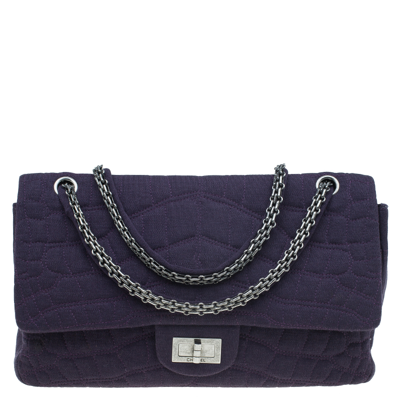 Chanel Purple Jersey Croc Embroidered 2.55 Reissue Classic 225 Flap Bag