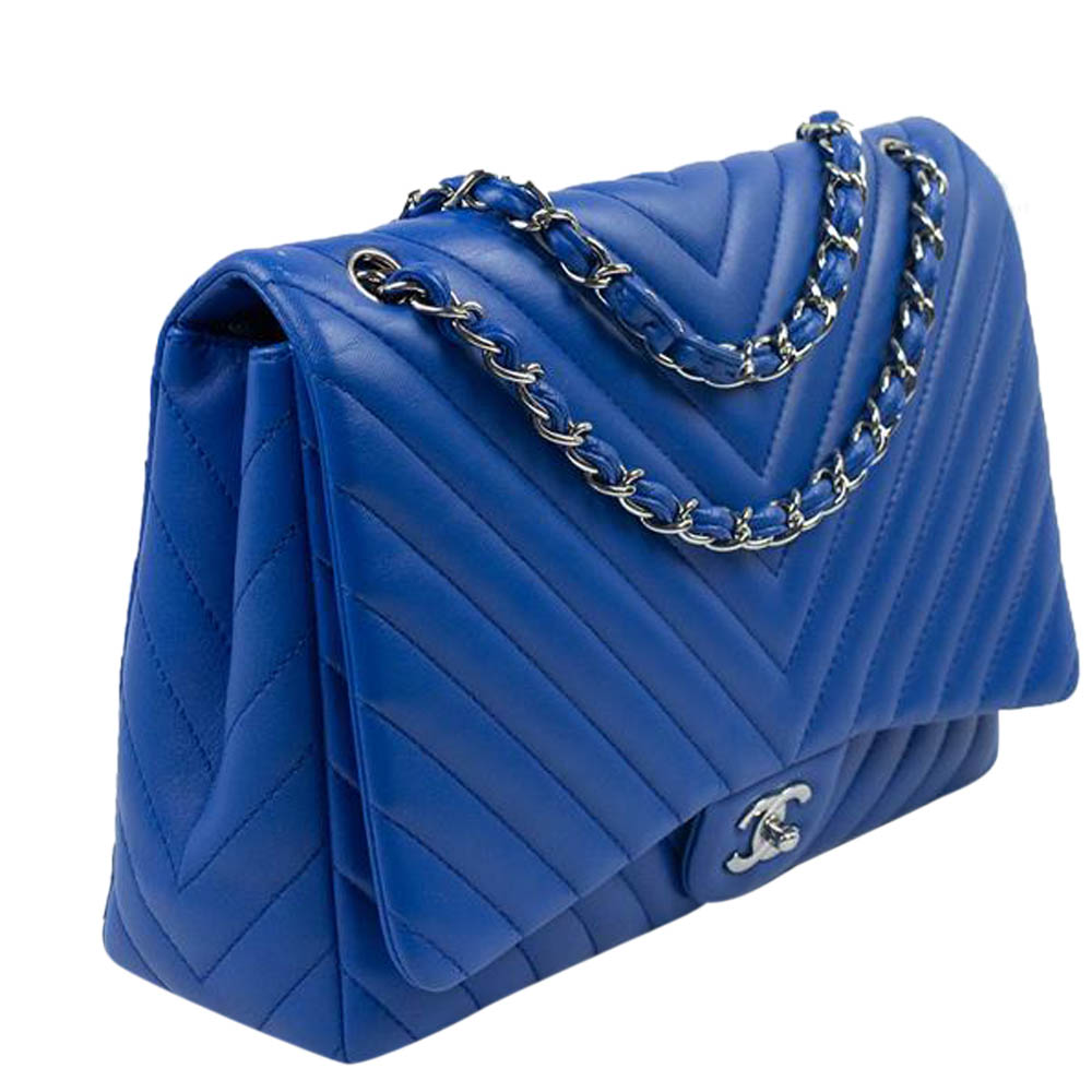 

Chanel Blue Leather Jumbo Shoulder Bag