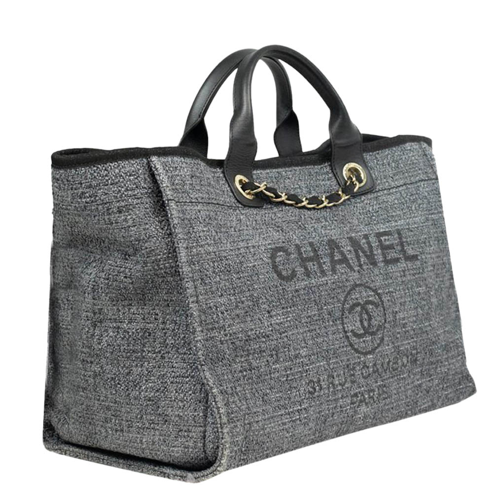

Chanel Grey Tweed Deauville Shopping Tote Bag