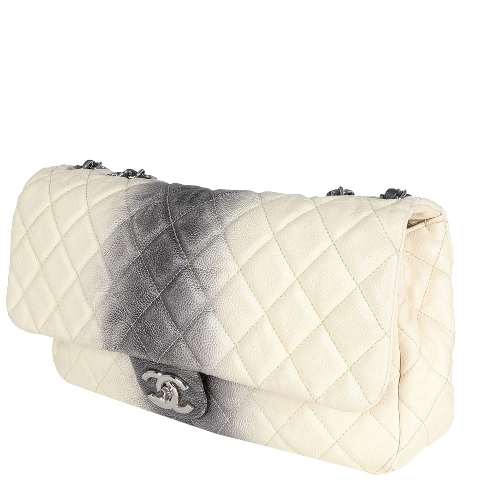 

Chanel Grey Caviar Leather Quilted Jumbo Single Flap Shoulder Bag