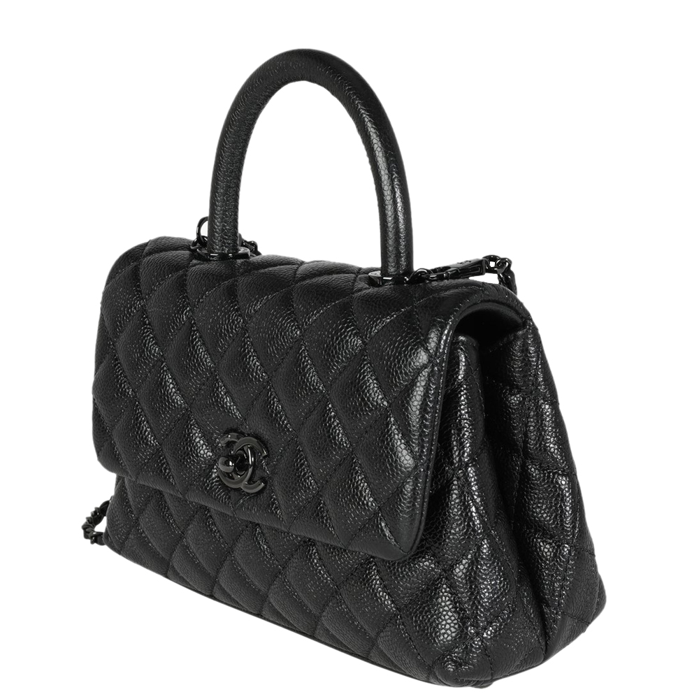 

Chanel Black Glazed Caviar Leather Mini Coco Handle Top Handle Bag