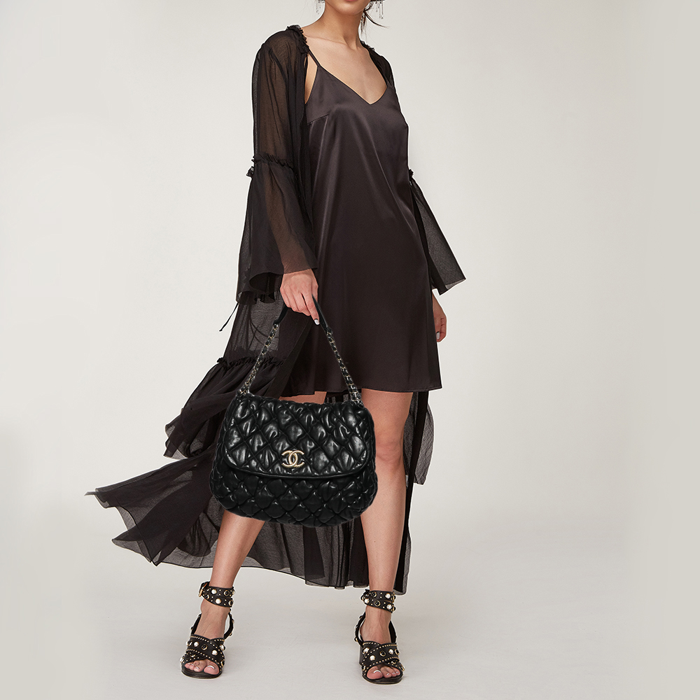 

Chanel Black Bubble Quilted Leather Flap Bag