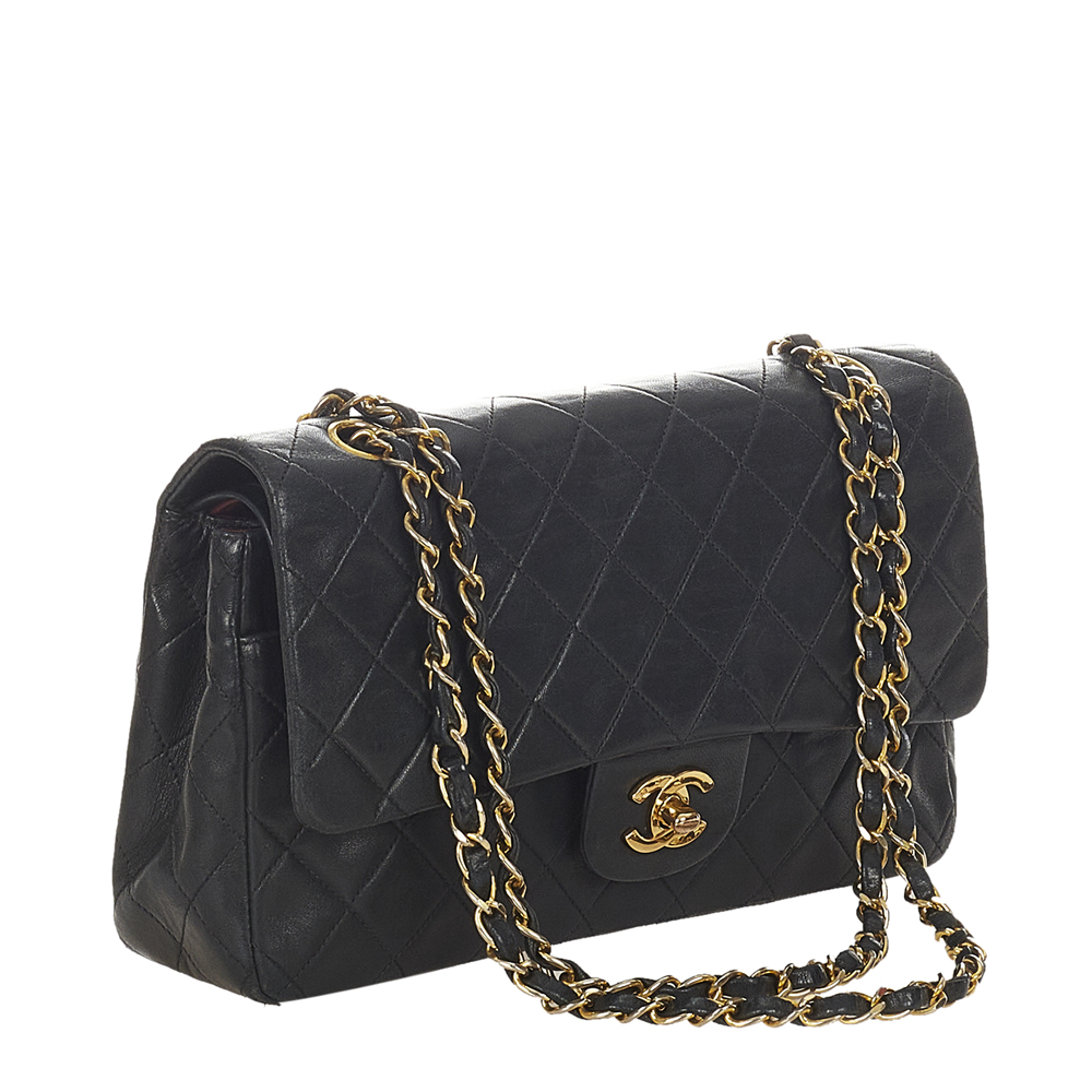 

Chanel Black Lambskin Leather  Classic Double Flap Shoulder Bag