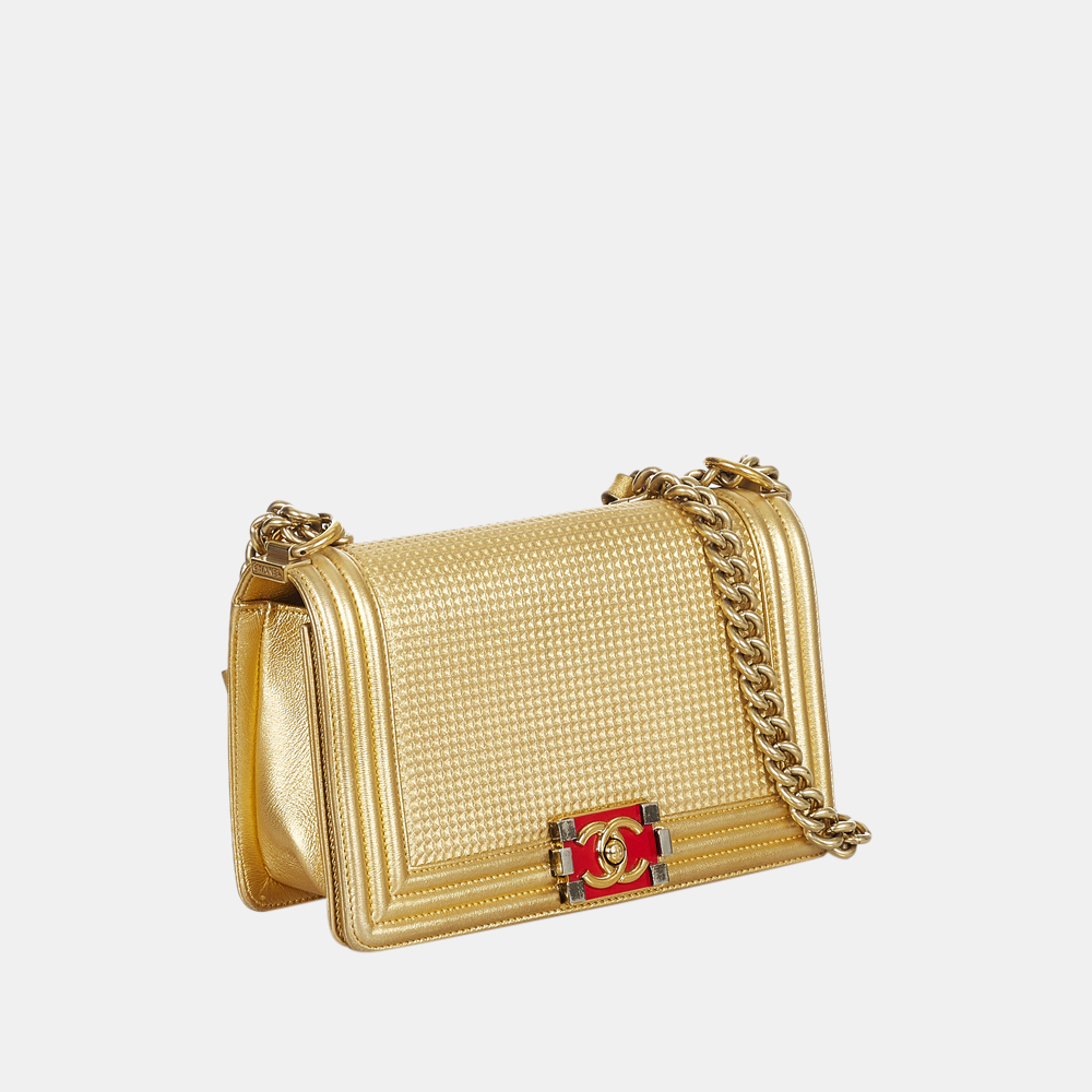 

Chanel Gold Lambskin Leather Medium Boy Flap Bag