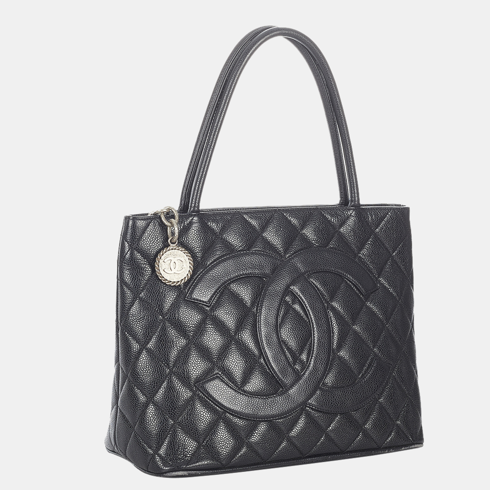 

Chanel Black Caviar Leather Medallion Tote Bag