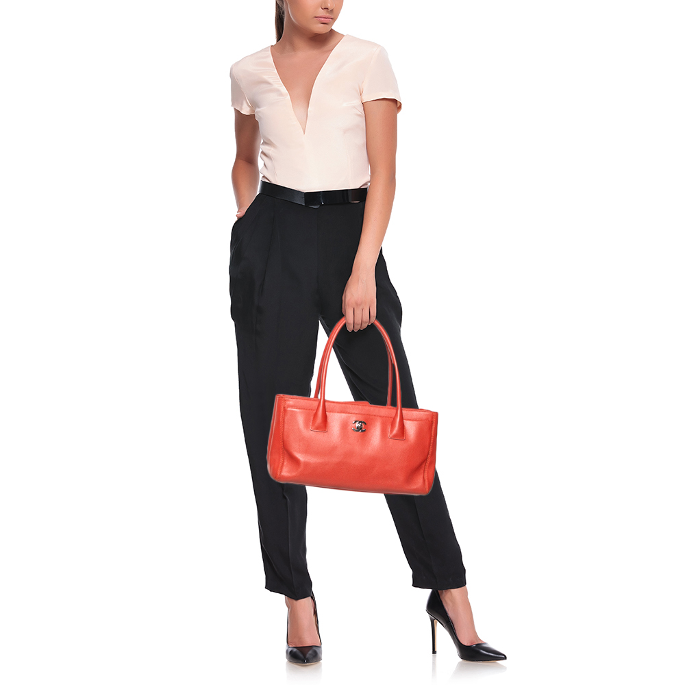 

Chanel Orange Leather Cerf Shopping Tote