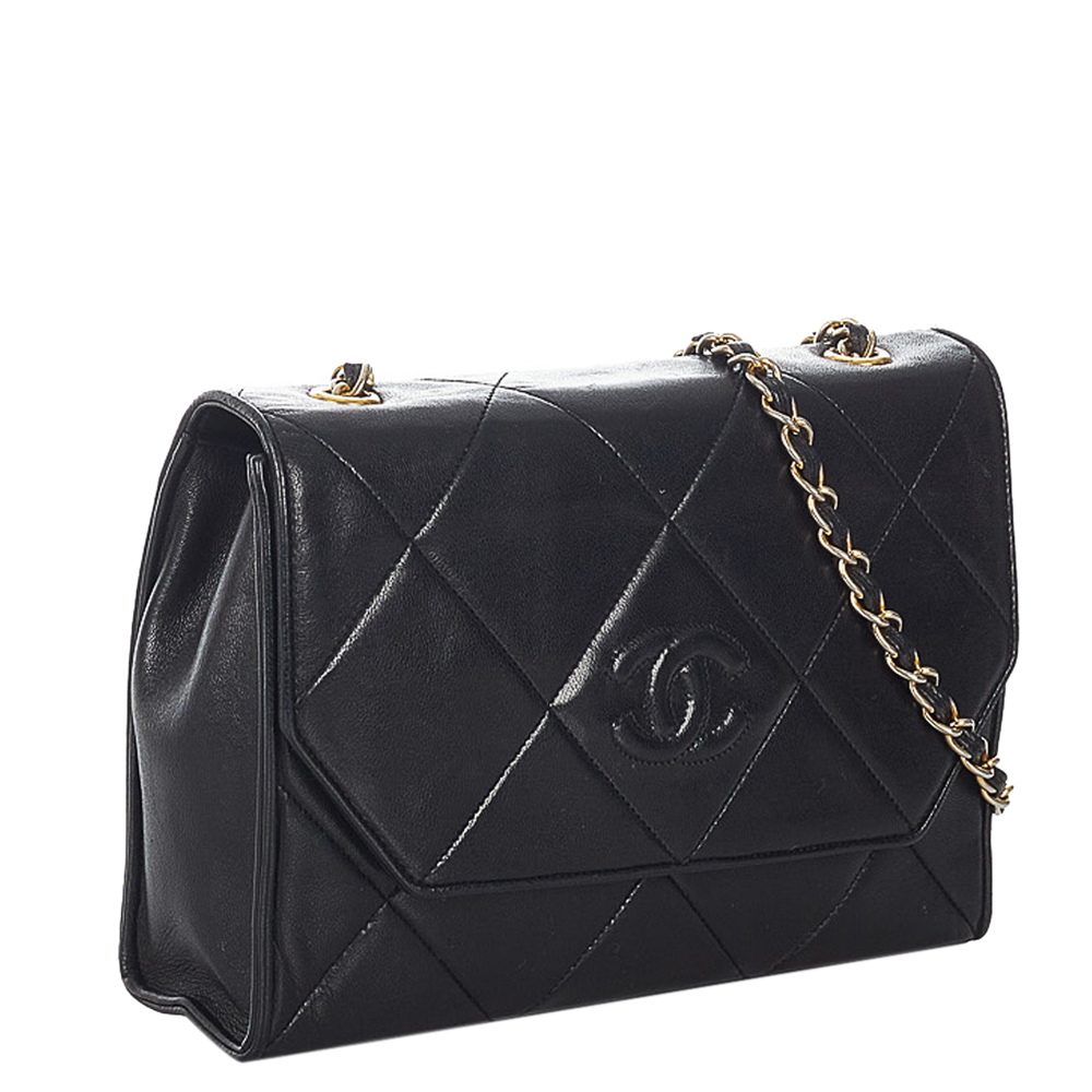 

Chanel Black Lambskin Leather Vintage CC Timeless Shoulder Bag