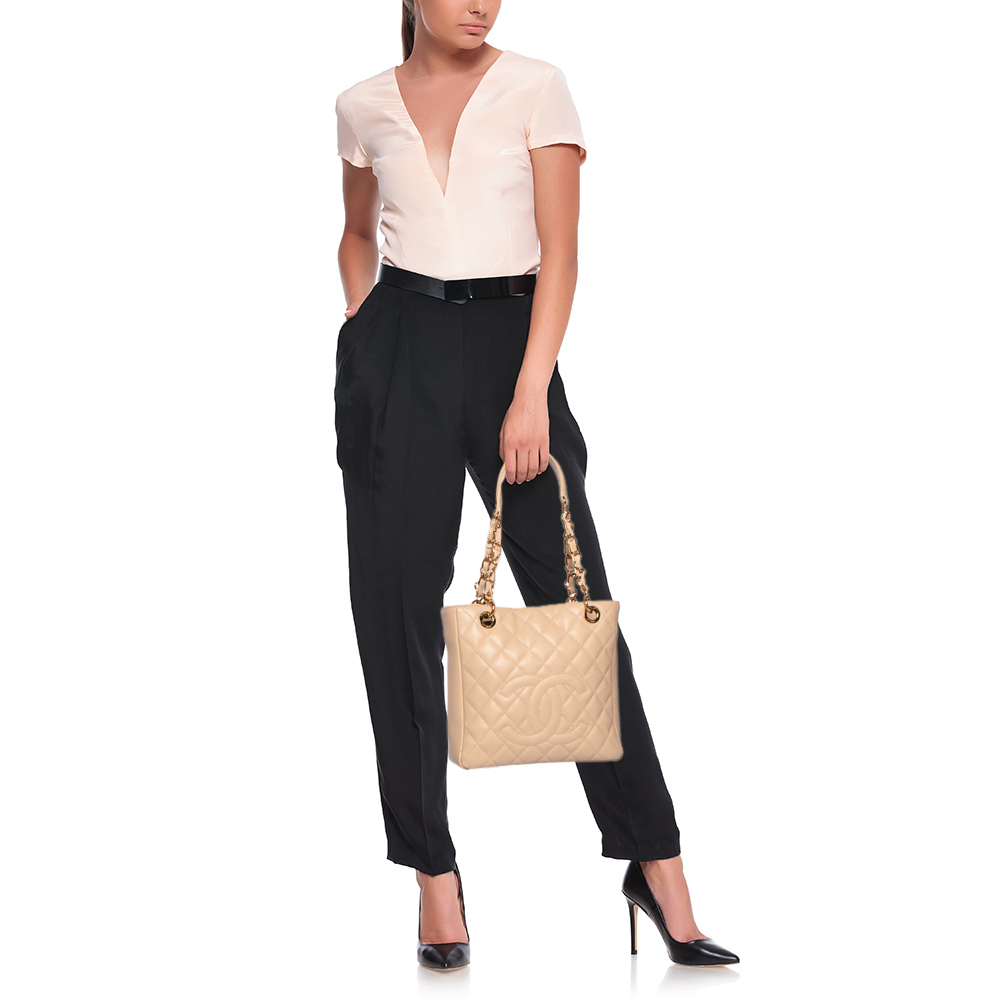 

Chanel Beige Caviar Leather Vertical Grand Shopper Tote