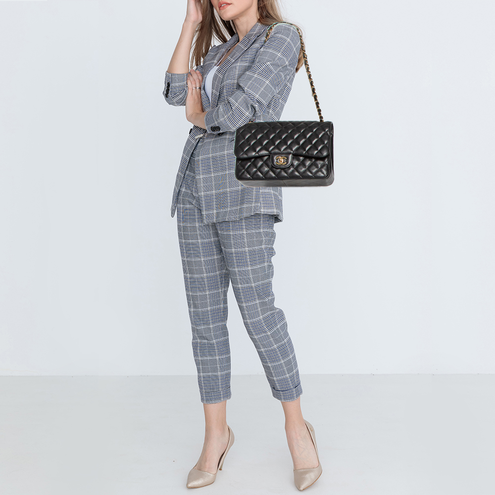 

Chanel Black Quilted Caviar Leather Jumbo Classic Double Flap Bag