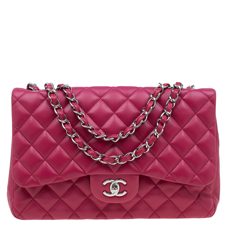 Pre Owned Chanel Pink Quilted Leather Jumbo Classic Single Flap Bag