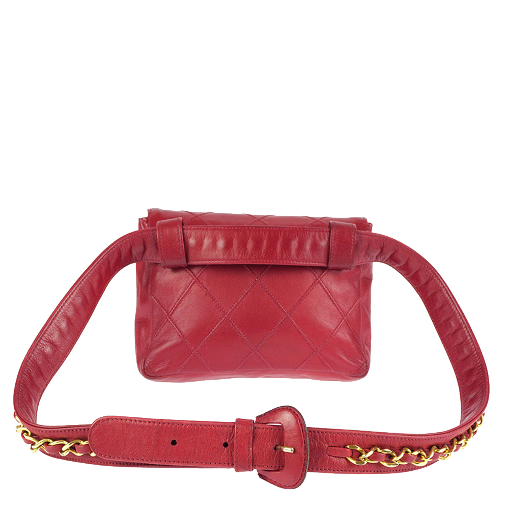 

Chanel Red Quilted Leather Waist Bag