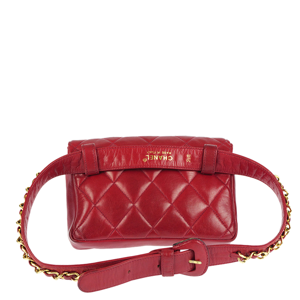 

Chanel Red Quilted Leather Waist Bag