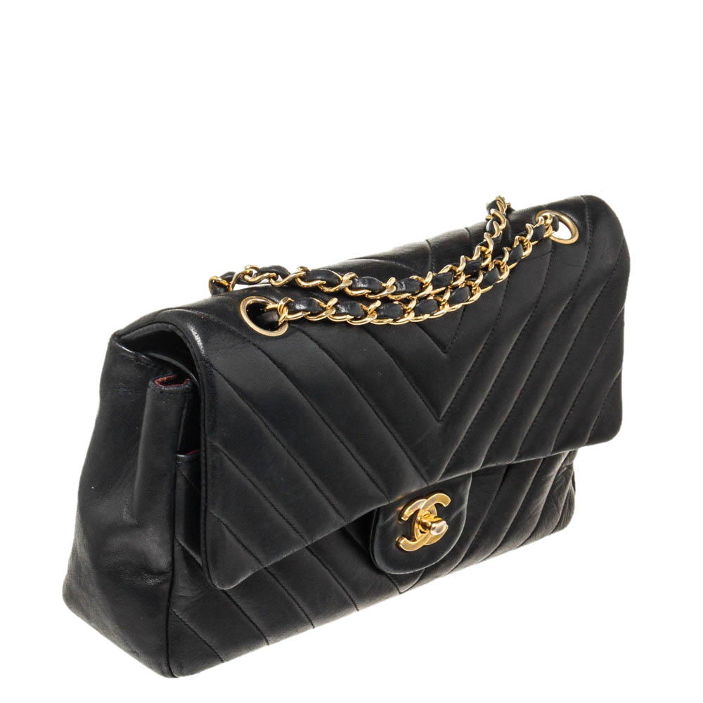 

Chanel Black Leather Chevron Flap Bag