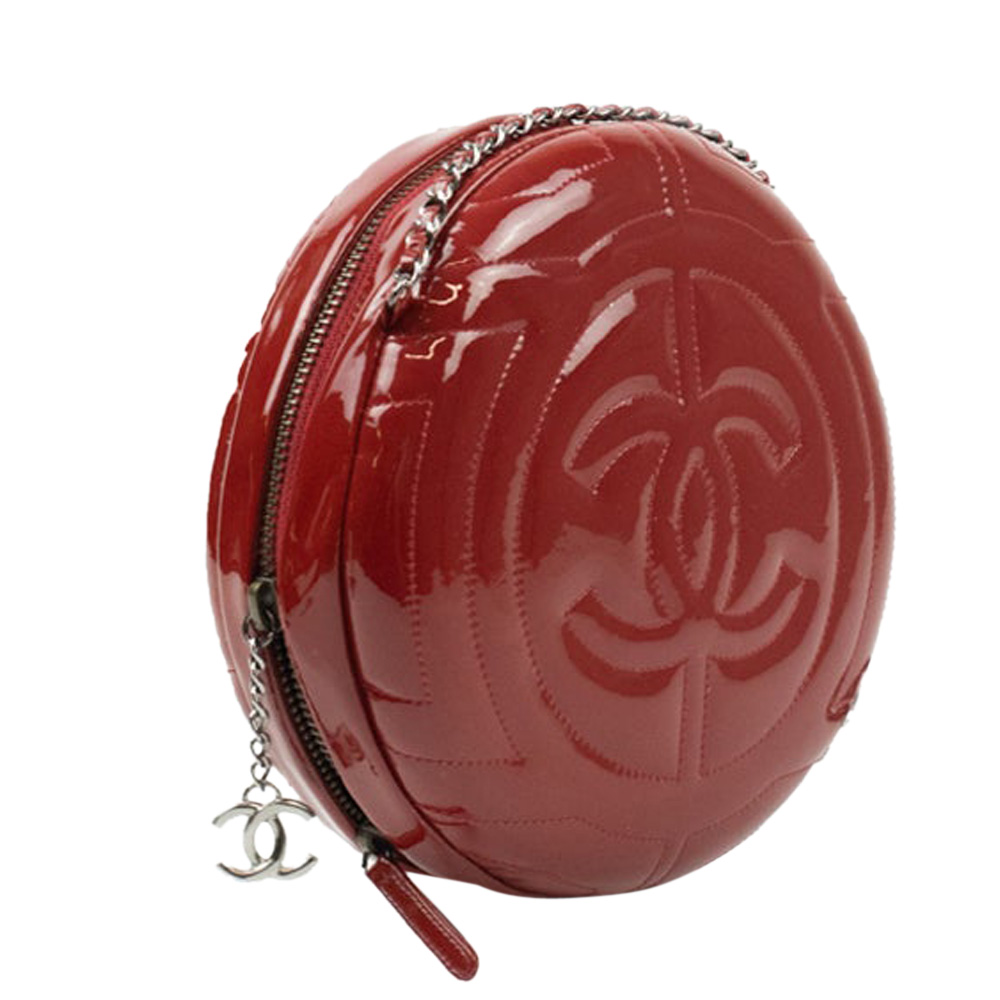 

Chanel Red Round Patent Leather Shoulder Bag