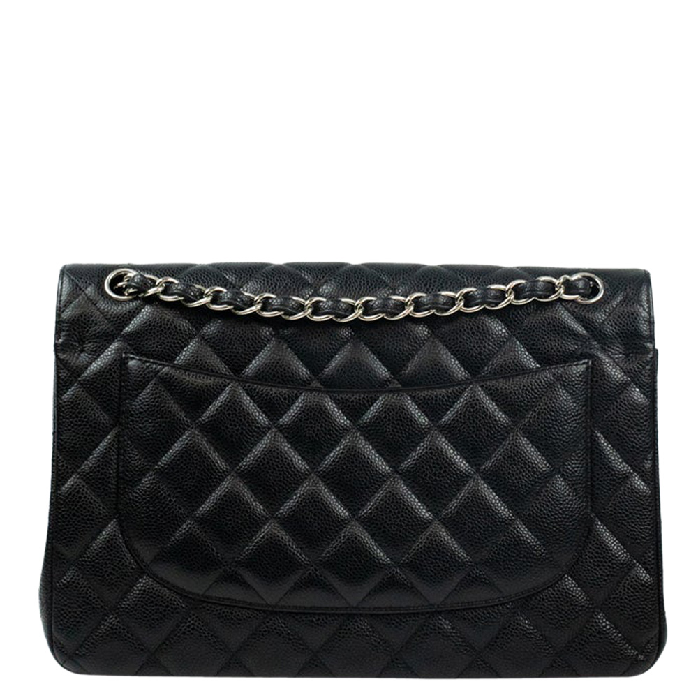 

Chanel Black Caviar Leather Double Flap Jumbo Timeless Shoulder Bag