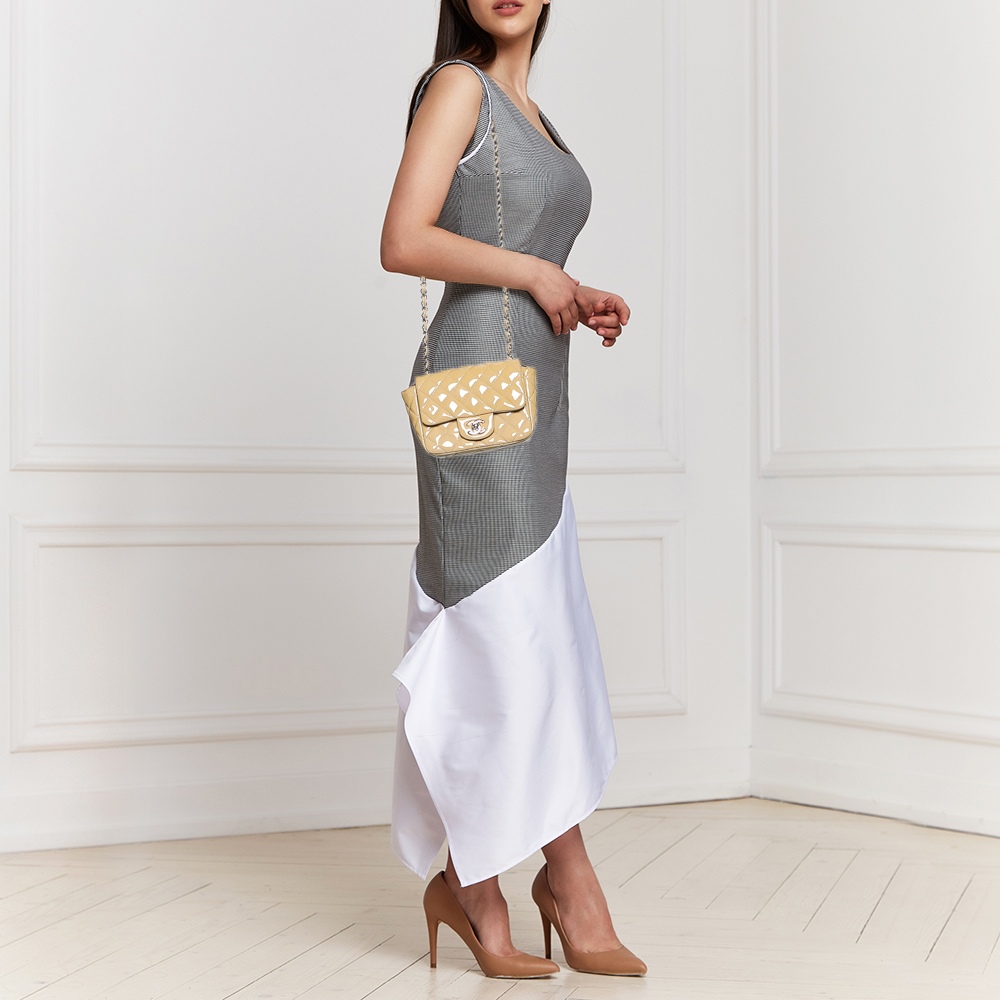 

Chanel Beige Quilted Patent Leather Mini Square Classic Flap Bag