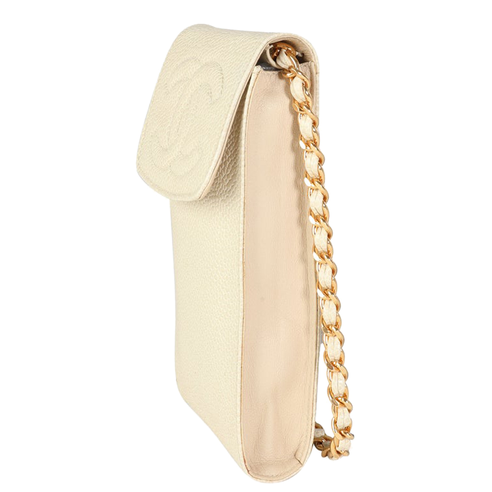 

Chanel Cream Caviar Leather Vintage CC Phone Holder Bag