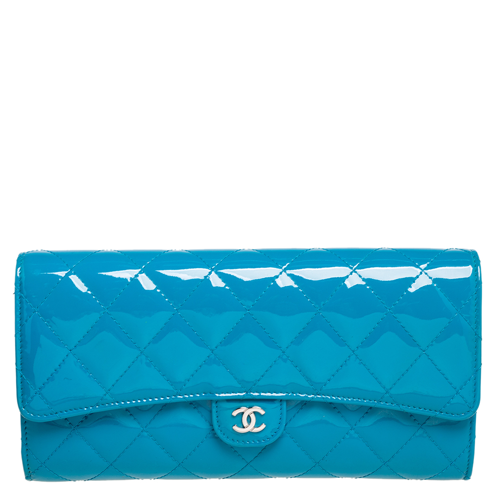 Chanel Light Blue Patent Leather L Flap Wallet