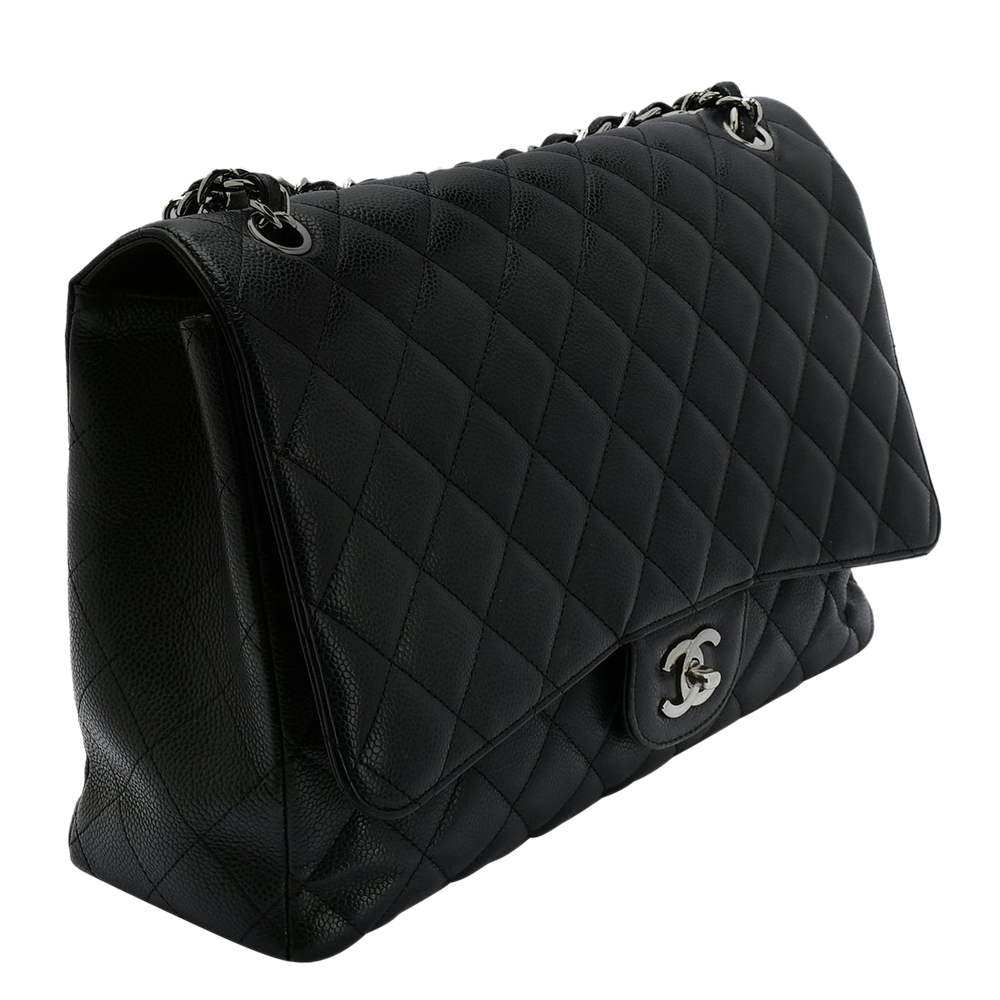 

Chanel Black Lambskin Leather Jumbo Single Flap Shoulder Bag