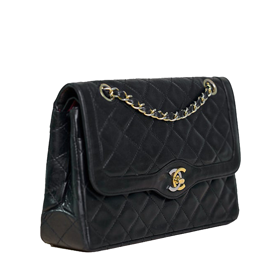 

Chanel Black Lambskin Leather Vintage Shoulder Bag