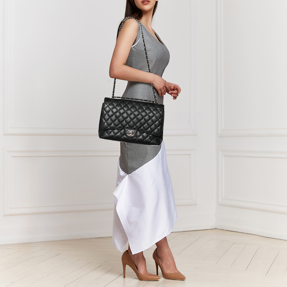 

Chanel Black Quilted Caviar Leather Jumbo Classic Double Flap Bag